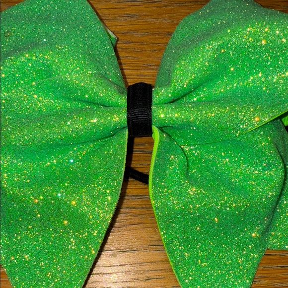 Glittery Lime Green Cheer Bow for Kids - Picture 2 of 5